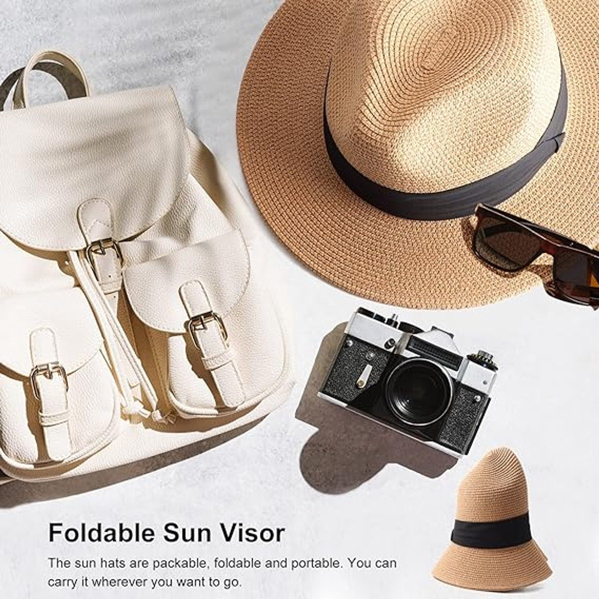 Women Men Straw Hat Panama Hat Summer Wide Brim Sun - Sun Hat with Curled Wide Brim - Anti-UV Hat for Beach Travel Sun Hat - Beach & Summer - Khaki - Image 3