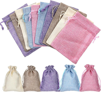 15 pieces - jute bags with drawstring - drawstring - gift bag - storage bag - gift packaging - jewelry pouch jute bags - jute bags - for Christmas, Thanksgiving, wedding favors, DIY, crafting - 14*10 cm - linen, purple, pink, blue, beige