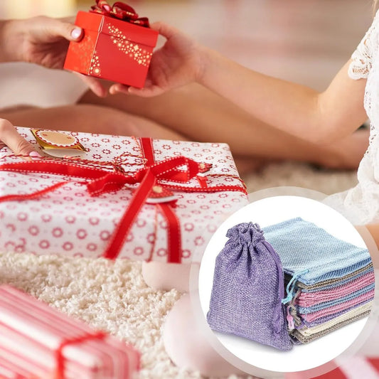 15 pieces - jute bags with drawstring - drawstring - gift bag - storage bag - gift packaging - jewelry pouch jute bags - jute bags - for Christmas, Thanksgiving, wedding favors, DIY, crafting - 14*10 cm - linen, purple, pink, blue, beige - Image 3