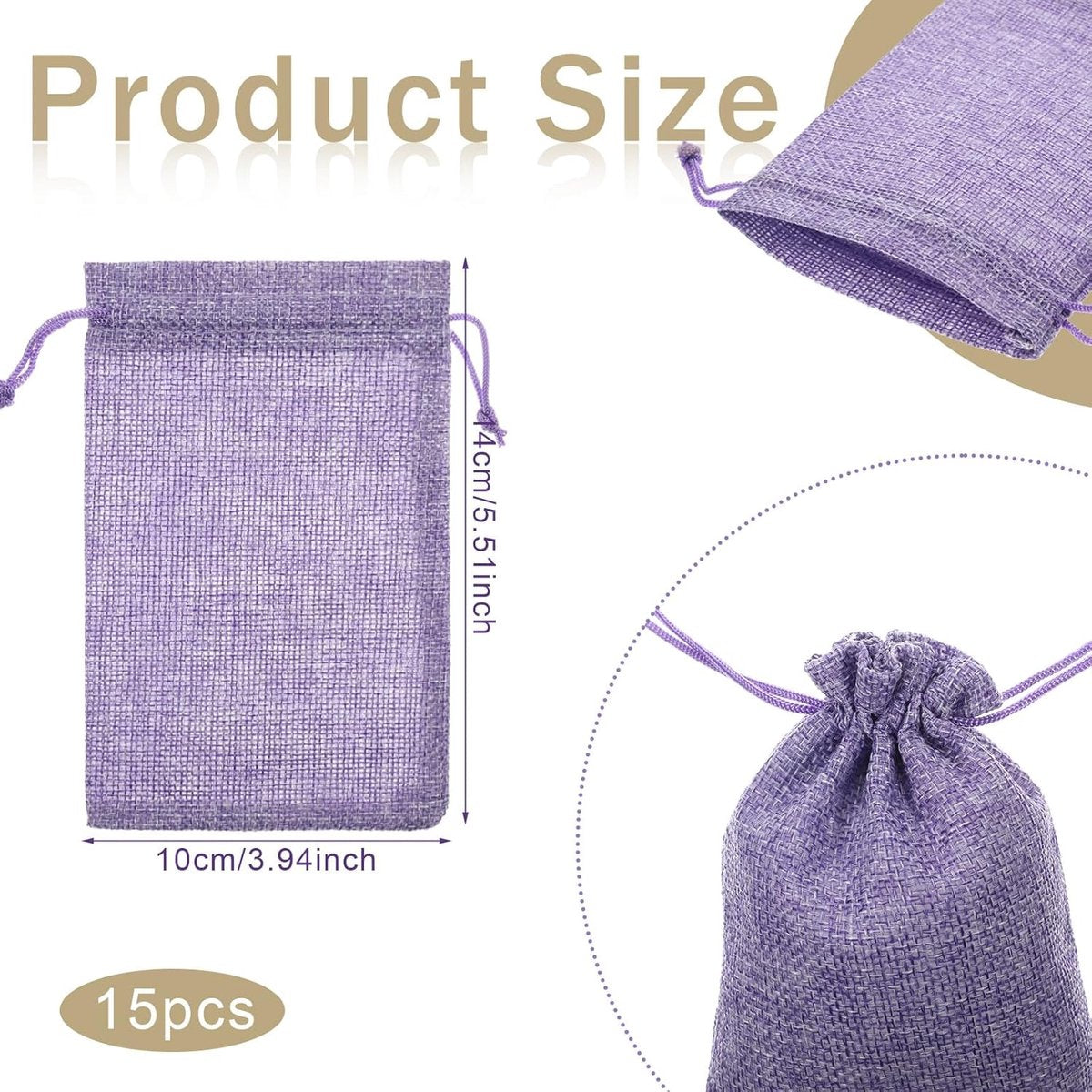 15 pieces - jute bags with drawstring - drawstring - gift bag - storage bag - gift packaging - jewelry pouch jute bags - jute bags - for Christmas, Thanksgiving, wedding favors, DIY, crafting - 14*10 cm - linen, purple, pink, blue, beige - Image 5