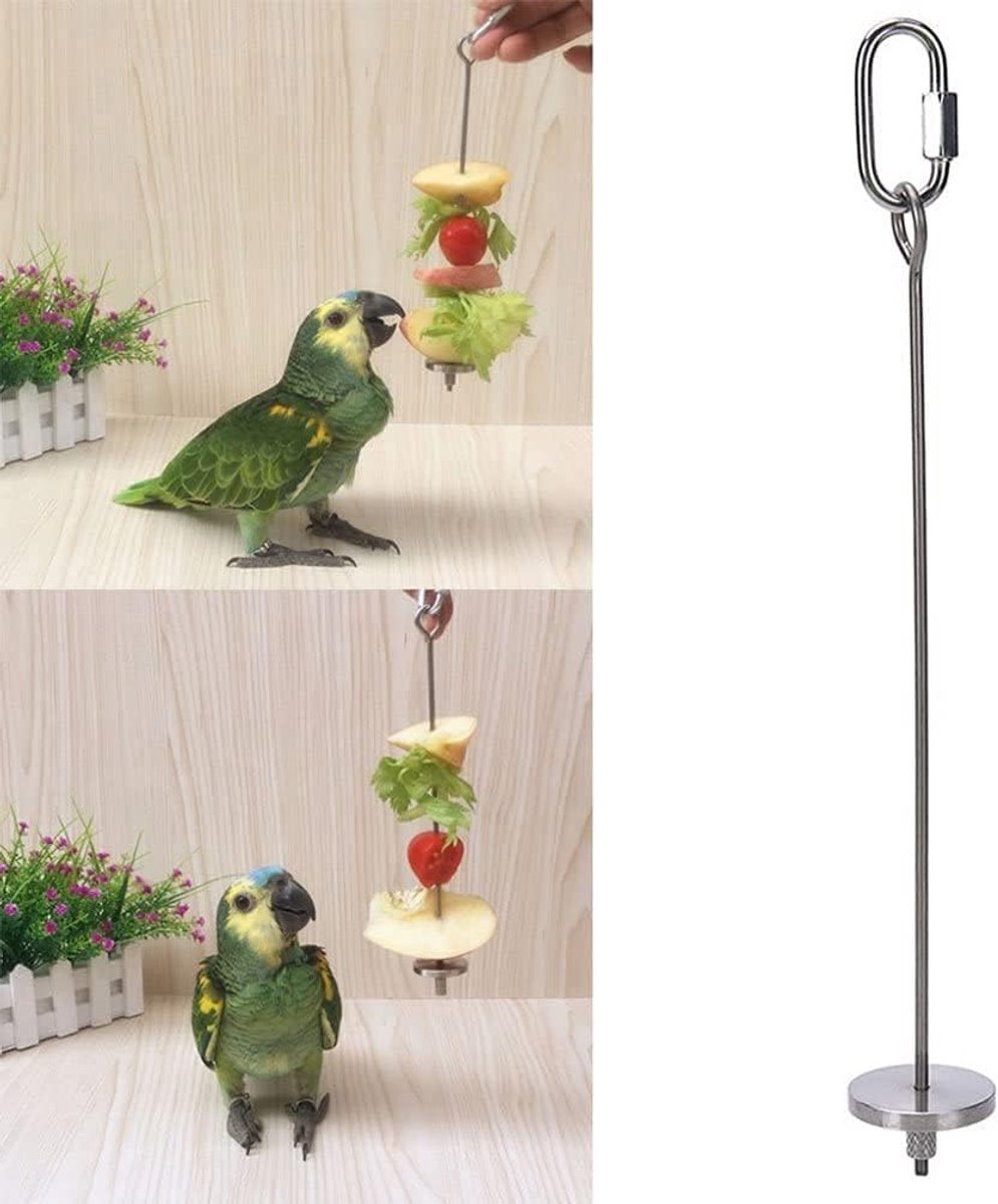 2 pieces - Bird Feeder - Small Animals Fruit and Vegetable Holder - Stainless Steel Vegetable Skewer - Food Finder - Hanging Food Feeding and Handling Tool - for Parrots, Cockatoos, Cockatiels - 20cm and 12cm - Silver - Image 5