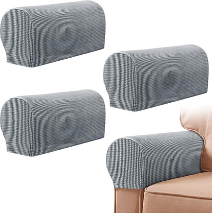4 Pieces - Armrest Protection Covers - Protective Cover - Elastic Sofa Cover - Sofa Armrest Cover - Gloves for Sofa Armrests - Anti-Slip - Anti-Scratch - for Reclining Square, Curved, Tilted Armrest Cover - Grey