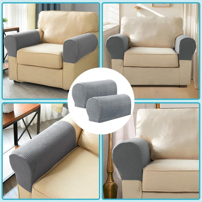 4 Pieces - Armrest Protection Covers - Protective Cover - Elastic Sofa Cover - Sofa Armrest Cover - Gloves for Sofa Armrests - Anti-Slip - Anti-Scratch - for Reclining Square, Curved, Tilted Armrest Cover - Grey - Image 3