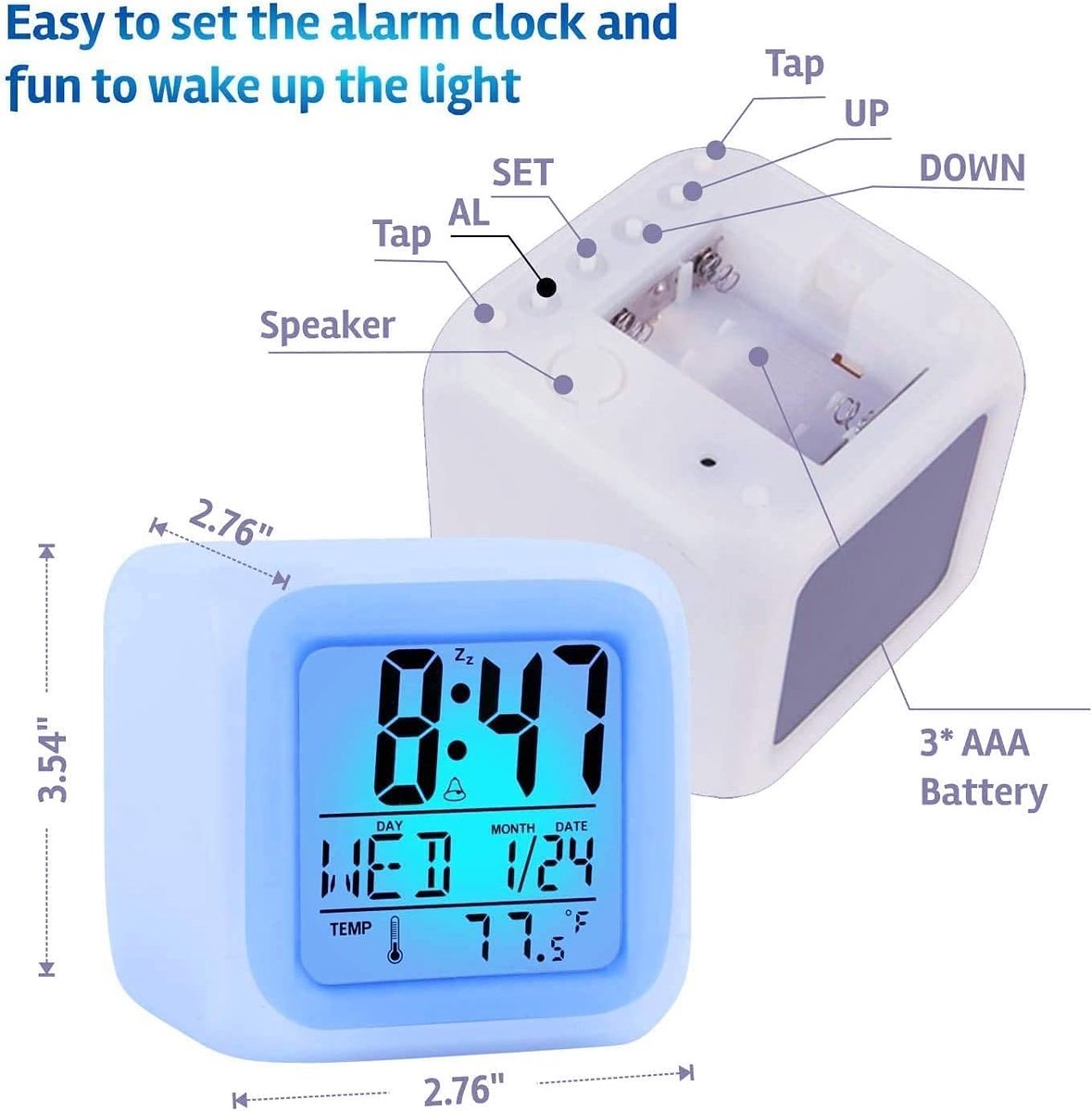 Alarm clock - digital alarm clock - Digital Clock - digital alarm clocks - Digital Children's Alarm Clock with 7 Color Changes - Children's Alarm Clock - LED Night Light - Alarm Clock - child's alarm clock - Travel Alarm Clock - Alarm Clock - for bedroom, - Image 5