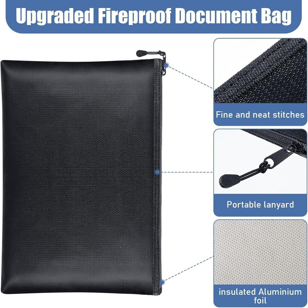 Fireproof Document Bag - 2 Pack - Fireproof and Waterproof Cash Bag with Zipper - Fireproof Document Bags - 13.4 x 9.4 Inch Waterproof and Fireproof Cash Bag Document Holder with Zipper - Fireproof Safe Storage Bag - Image 2