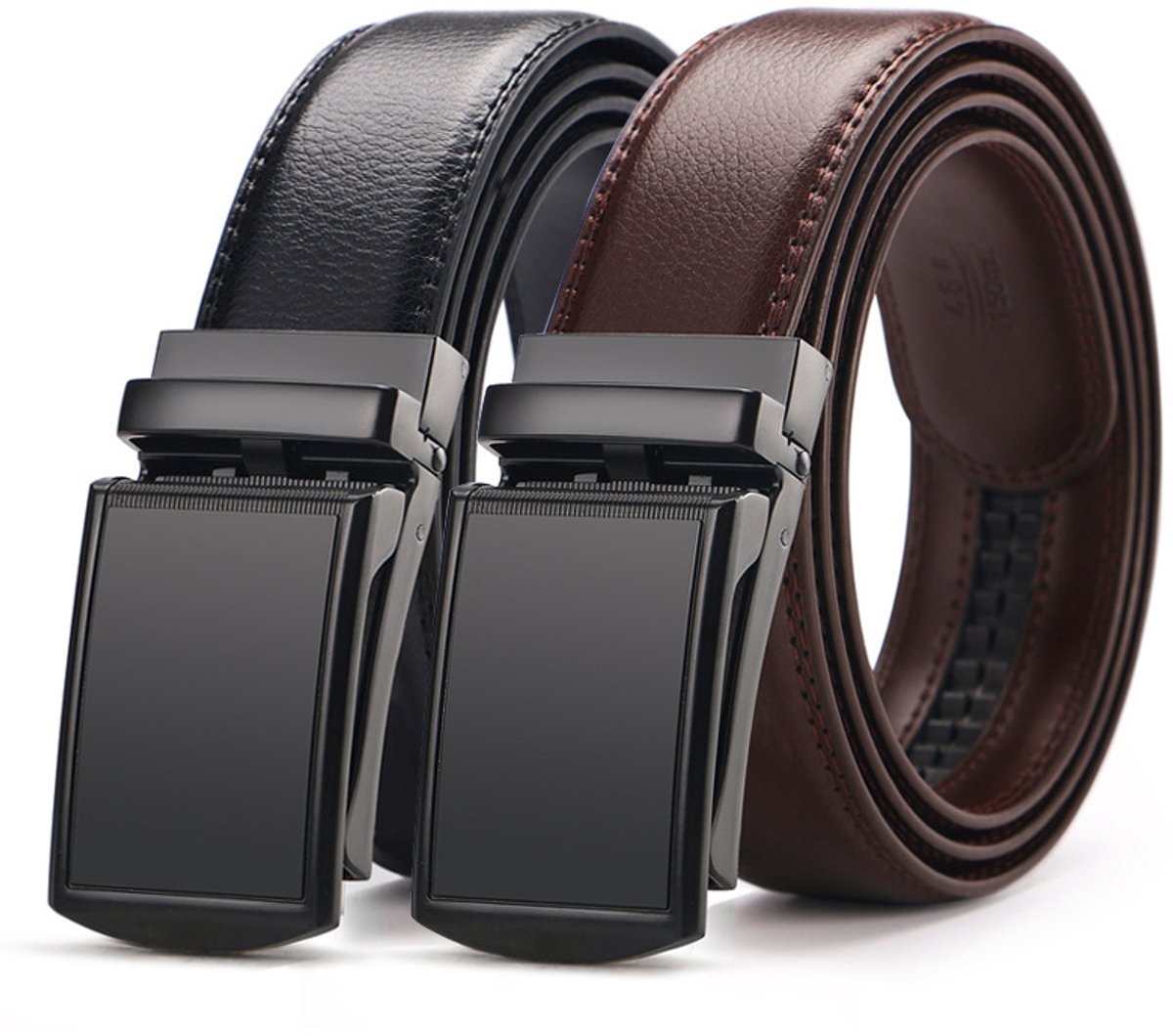 2 pieces - Men's Belt - Leather Belt - Adjustable - Gift Men - Shortenable - Gift Man - Cow Leather - Black & Brown - Without Holes - 130cm