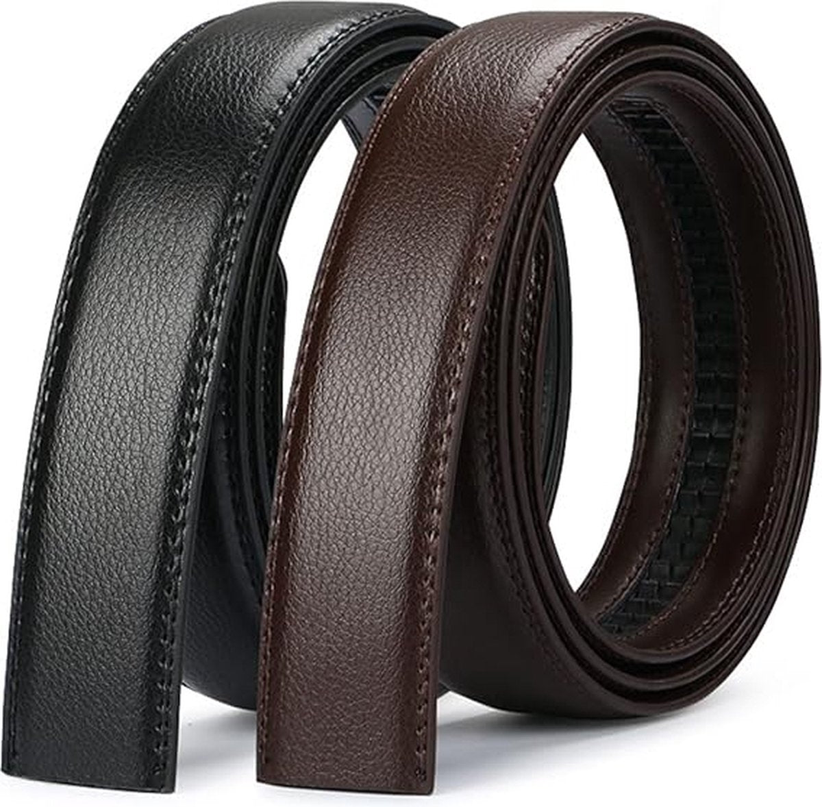 2 pieces - Men's Belt - Leather Belt - Adjustable - Gift Men - Shortenable - Gift Man - Cow Leather - Black & Brown - Without Holes - 130cm - Image 3