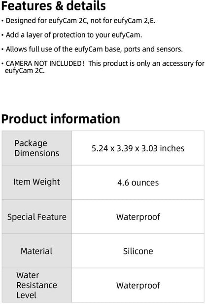 2 pieces - Camera silicone protective cover - Surveillance camera protective cover - suitable for EufyCam 2C - Protection - Weatherproof silicone housing - Soft - Black + White - Image 8