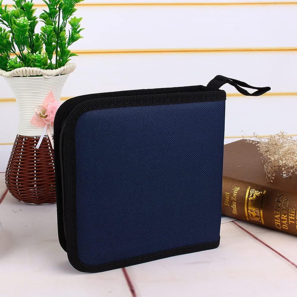 CD/DVD Storage Case - CD Bag - Oxford Cloth - With Zipper - CD Case Storage Folder - DVD Case Case - CD (Rom)/DVD Storage Case - CD/DVD Case Folder - CD/DVD Storage System - Suitable for 40 CDs or DVDs - 16*15.5*4.8cm - Blue - Image 3