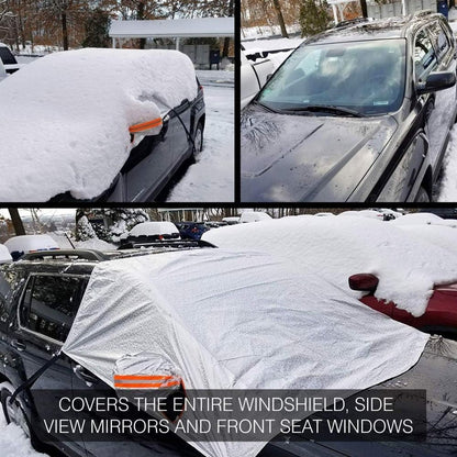Windshield Cover - Car - Winter - Windshield Cover Mount Foldable Cover Car Windshield for Snow, Ice, Frost, Dust, Sun - Silver - For Most Cars & SUVs - Aluminum Film Composite Spunlace Cotton - 230*148cm - Image 2