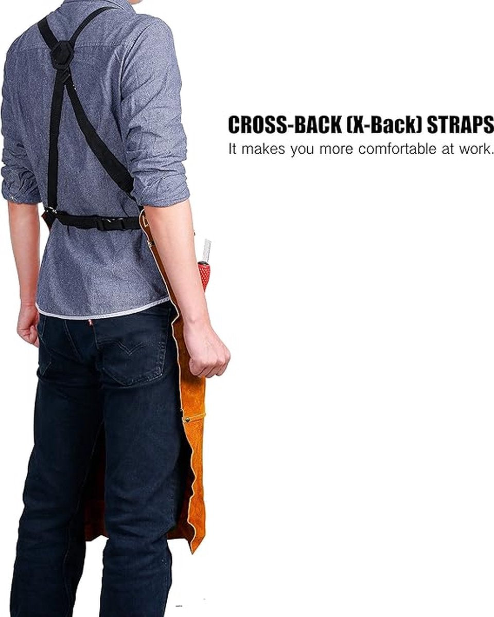 Apron - BBQ apron - BBQ apron leather men - Unisex - Gift - Apron for Women and Men - Adjustable Buckle - Leather - 99*61cm - Brown - Image 2