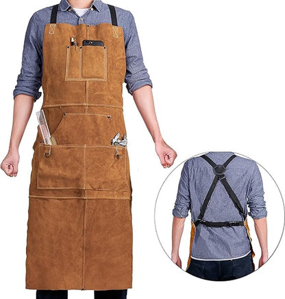 Apron - BBQ apron - BBQ apron leather men - Unisex - Gift - Apron for Women and Men - Adjustable Buckle - Leather - 99*61cm - Brown - Image 3