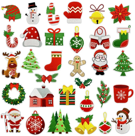 32 Pieces Iron-On Patches - Christmas Iron-On Embroidered Patches - Embellishments for Clothing - Clothes Patches - DIY Accessories - Cute Sewing Appliques - Sew-On Embroidered Applique Sewing Patches - For Jackets, Hats, Backpacks