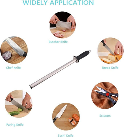 Diamond sharpening steel - Sharpening steel for knives - Sharpening rod - PP - silver, black - 439mm - Suitable for sharpening and maintaining all types of knives (except serrated knives/ceramic knives) - Image 3