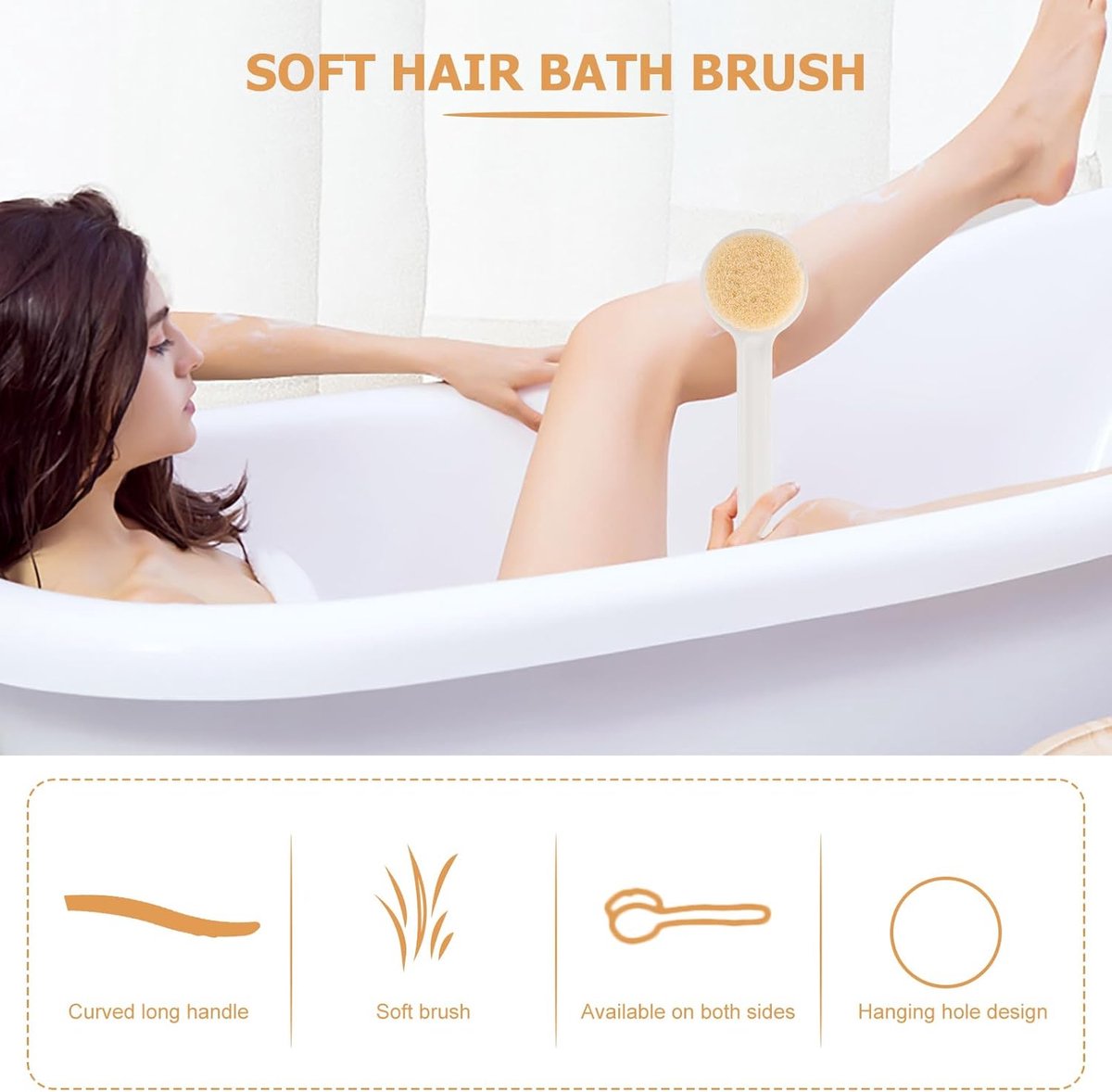 Bath brush - Back brush - Long-handled bath brush - Skin brush - Shower brushes - Bath/shower accessories - shower scrub brushes - white - PP - 37*7.5*2cm - Image 3