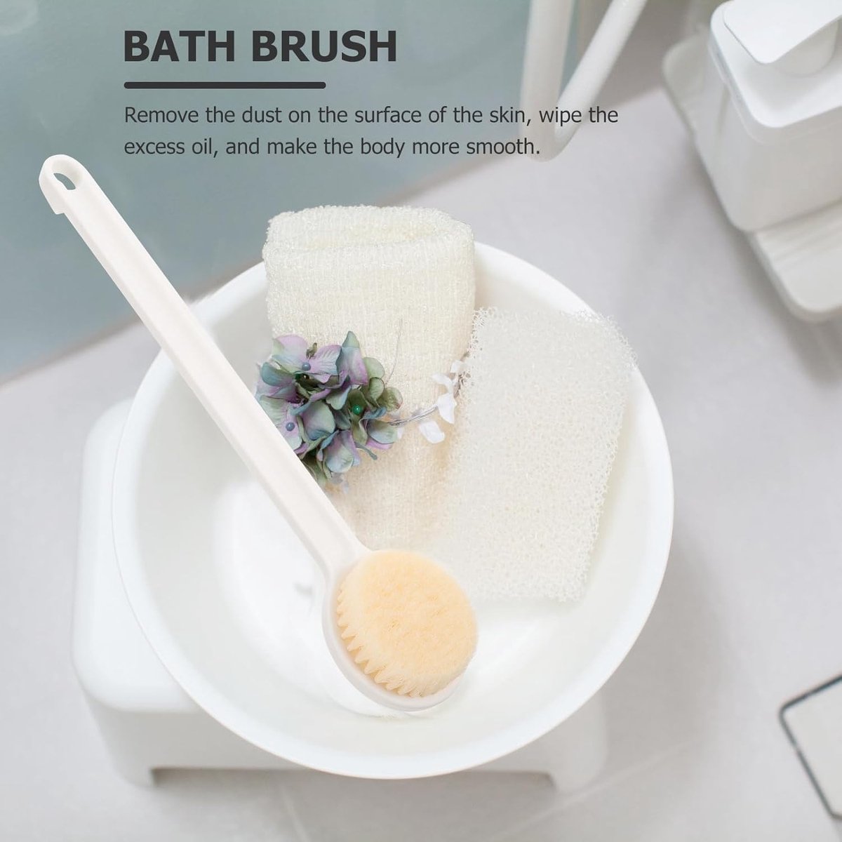 Bath brush - Back brush - Long-handled bath brush - Skin brush - Shower brushes - Bath/shower accessories - shower scrub brushes - white - PP - 37*7.5*2cm - Image 5