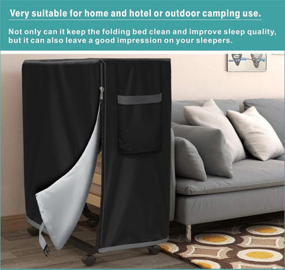 Folding Bed Cover - 99 x 38 x 114 cm - Dustproof Folding Bed Cover - Waterproof Protector - Multifunctional Cover - for 38" Single Folding Bed - Universal - 210D Oxford Cloth - Black - Image 3