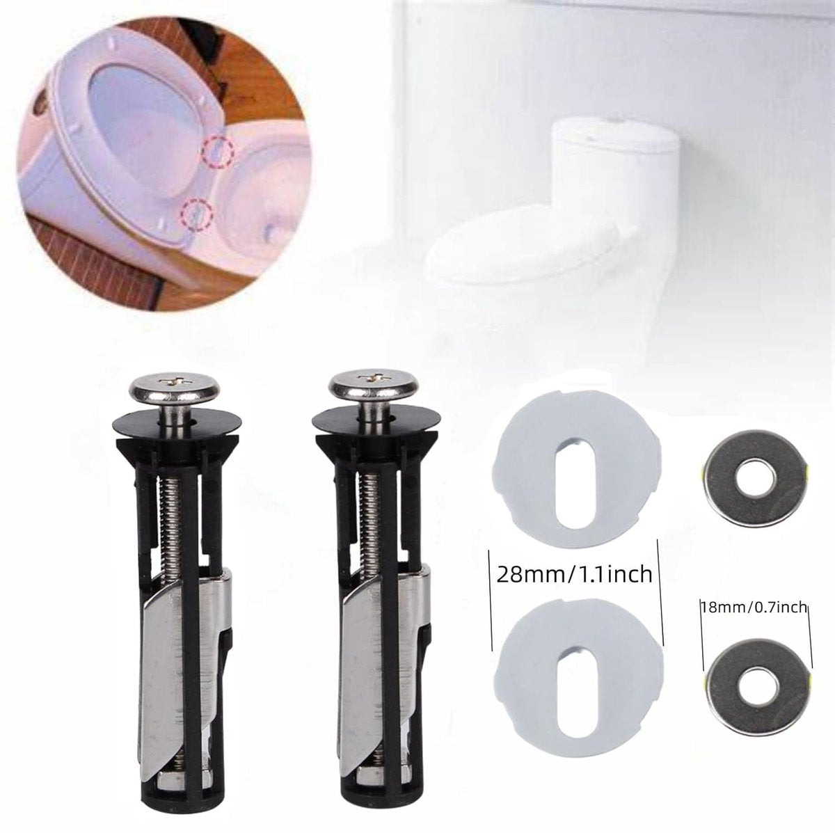 Toilet Seat Hinges - Universal Mounting Kit for Toilet Seats - Toilet Seat Hinge Set - Image 3