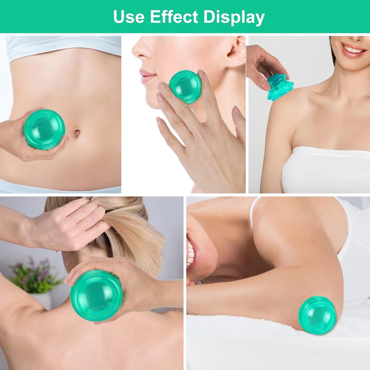 4 pieces silicone cups - Cupping cups - Cupping Set - Cellulite Cups - Cupping For Cellulite - vacuum cup - For reducing cellulite anti-aging relieves pain and joints for buttocks, neck, body - Green - Image 3