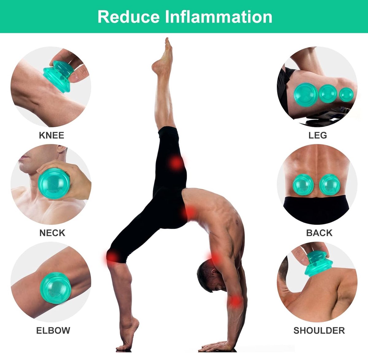 4 pieces silicone cups - Cupping cups - Cupping Set - Cellulite Cups - Cupping For Cellulite - vacuum cup - For reducing cellulite anti-aging relieves pain and joints for buttocks, neck, body - Green - Image 5
