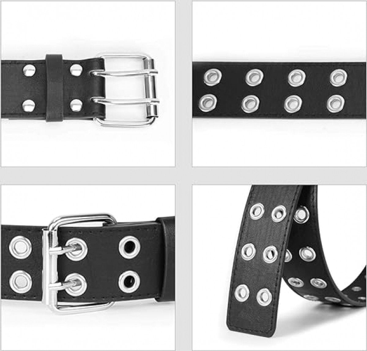 Women's Belt - Waist Belt - Ladies Leather Belts - PU Leather Punk Belt - Dress Accessory - Fashion - 110*3.8cm - Black - Double Grommet Belt with Buckle - Image 2