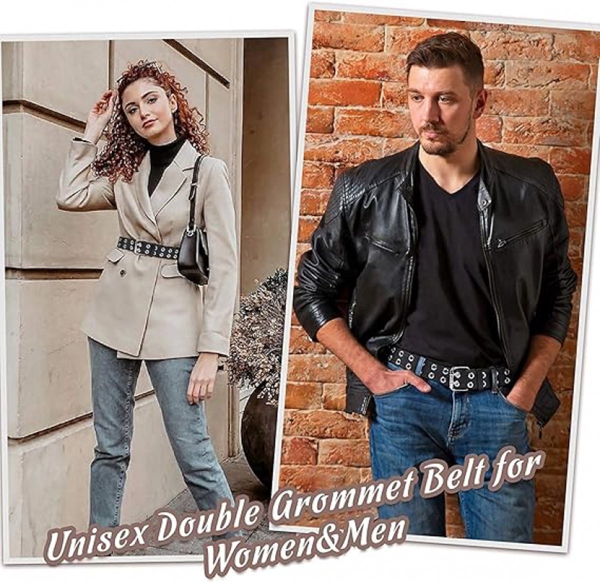 Women's Belt - Waist Belt - Ladies Leather Belts - PU Leather Punk Belt - Dress Accessory - Fashion - 110*3.8cm - Black - Double Grommet Belt with Buckle - Image 3