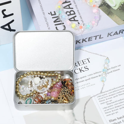 Mini Tin Cans - Pack of 3 - Storage Box - Metal - Hinged Tin Can - With Lid - Rectangular Tin Can - Mini Portable Box - Suitable for Home, Office, Outings and Travel - 95x60x20mm - Silver - Image 3
