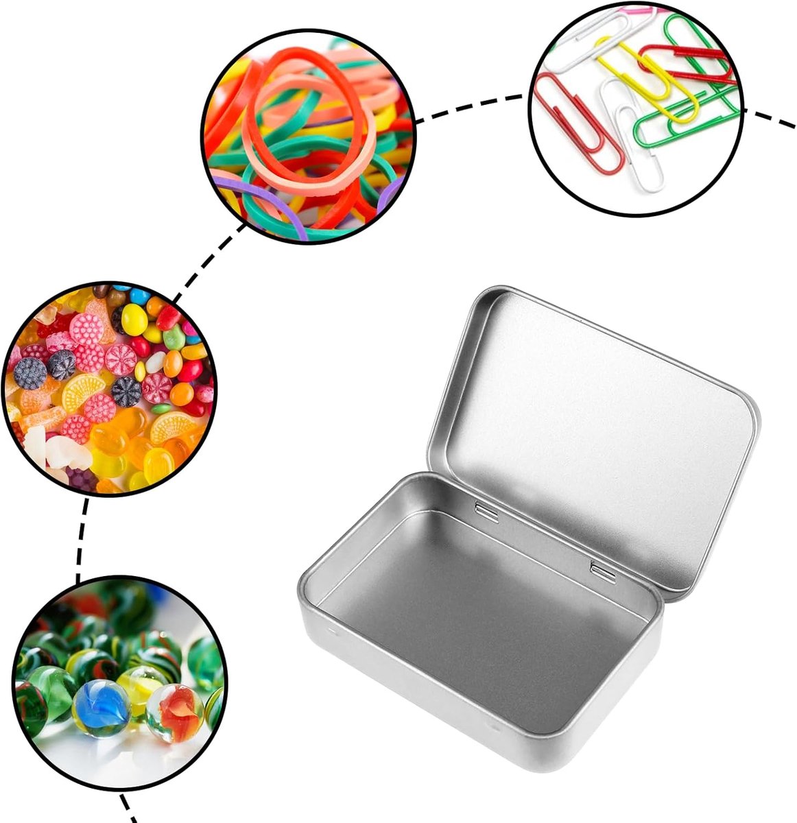 Mini Tin Cans - Pack of 3 - Storage Box - Metal - Hinged Tin Can - With Lid - Rectangular Tin Can - Mini Portable Box - Suitable for Home, Office, Outings and Travel - 95x60x20mm - Silver - Image 5