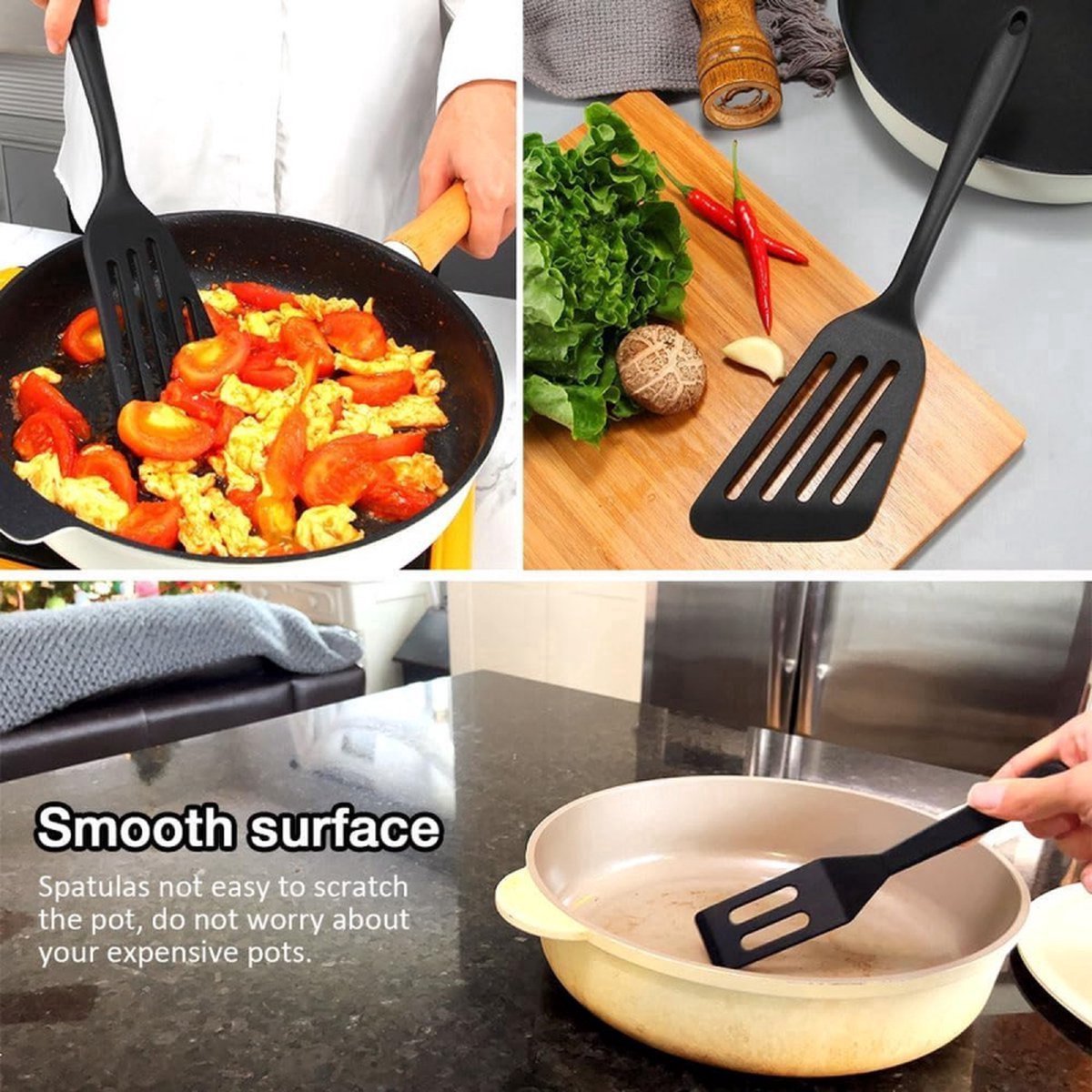 Spatulas - 3 pieces - Spatula Silicone - BPA free - Non-stick coating Silicone Cooking Utensil Set, Slotted spatula, heat resistant spatula, fish spatula, spatula kitchen utensils, for coated pots - Non-stick - Image 2