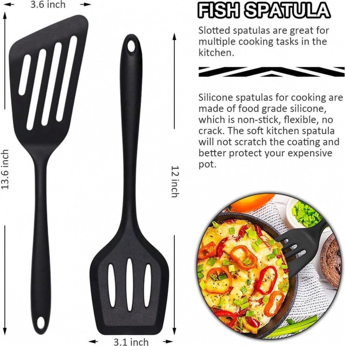 Spatulas - 3 pieces - Spatula Silicone - BPA free - Non-stick coating Silicone Cooking Utensil Set, Slotted spatula, heat resistant spatula, fish spatula, spatula kitchen utensils, for coated pots - Non-stick - Image 6