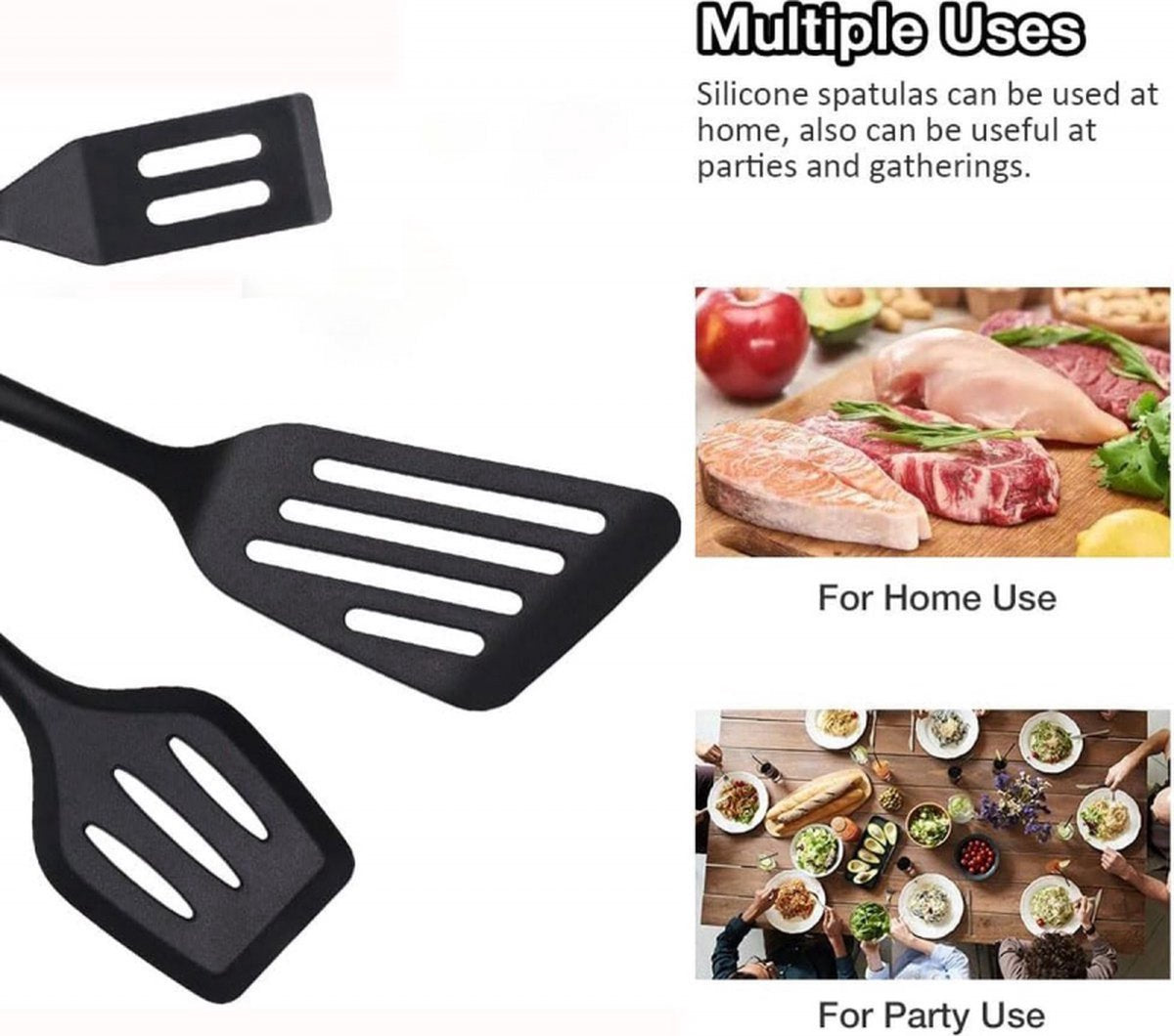 Spatulas - 3 pieces - Spatula Silicone - BPA free - Non-stick coating Silicone Cooking Utensil Set, Slotted spatula, heat resistant spatula, fish spatula, spatula kitchen utensils, for coated pots - Non-stick - Image 8