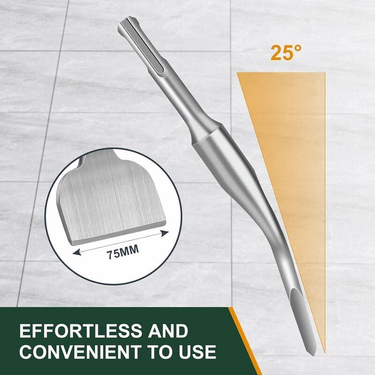 Chisel - 17 * 165 * 75 mm - Tile chisel - slanted chisel - stone chisel - cold chisel - flat chisel - hammer drill chisel - tile chisel for SDS-plus - 40CR chrome steel - silver - 25° bend - for tiles concrete stone masonry - Image 2