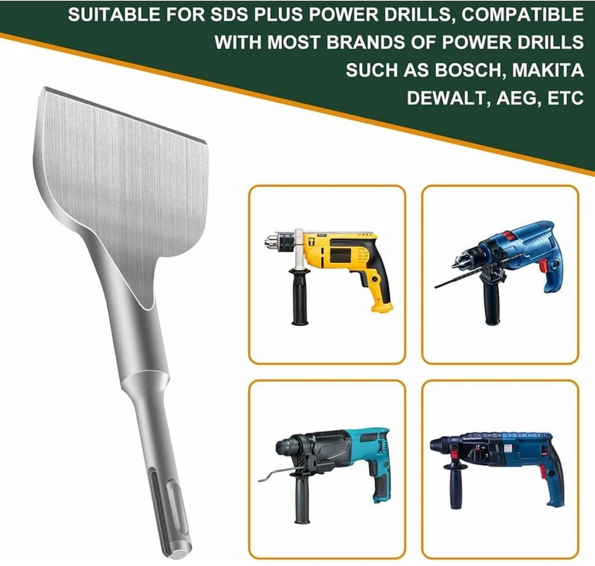 Chisel - 17 * 165 * 75 mm - Tile chisel - slanted chisel - stone chisel - cold chisel - flat chisel - hammer drill chisel - tile chisel for SDS-plus - 40CR chrome steel - silver - 25° bend - for tiles concrete stone masonry - Image 3