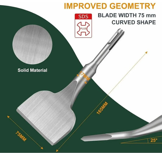 Chisel - 17 * 165 * 75 mm - Tile chisel - slanted chisel - stone chisel - cold chisel - flat chisel - hammer drill chisel - tile chisel for SDS-plus - 40CR chrome steel - silver - 25° bend - for tiles concrete stone masonry - Image 4
