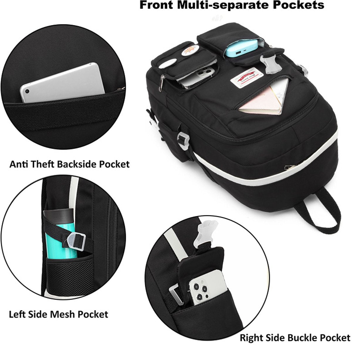 Backpack - School Bag - Backpack - Girl Backpack - School Backpack - School Bag - Laptop Backpack - 30 Liters - BlackA - Image 4
