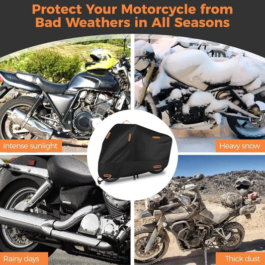 Waterproof Motorcycle Cover - Outdoor Motorcycle Cover - Waterproof Motorcycle Covers - Motorcycle Cover - Outdoor & Indoor - Universal Motorcycle - 210D Oxford Fabric - XXL(245*105*125cm) - Black - Image 3