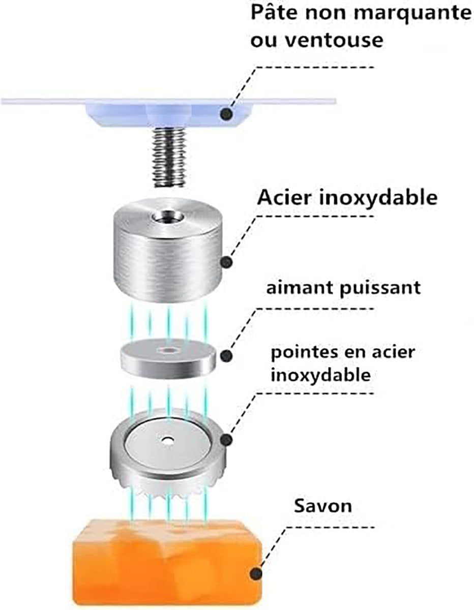 6 pieces magnetic soap holder - Magnetic soap holders with suction cup - Magnetic shower soap holder - Stainless steel wall bracket - No drilling required - Bathroom kitchen toilet - 40X26MM - Image 3