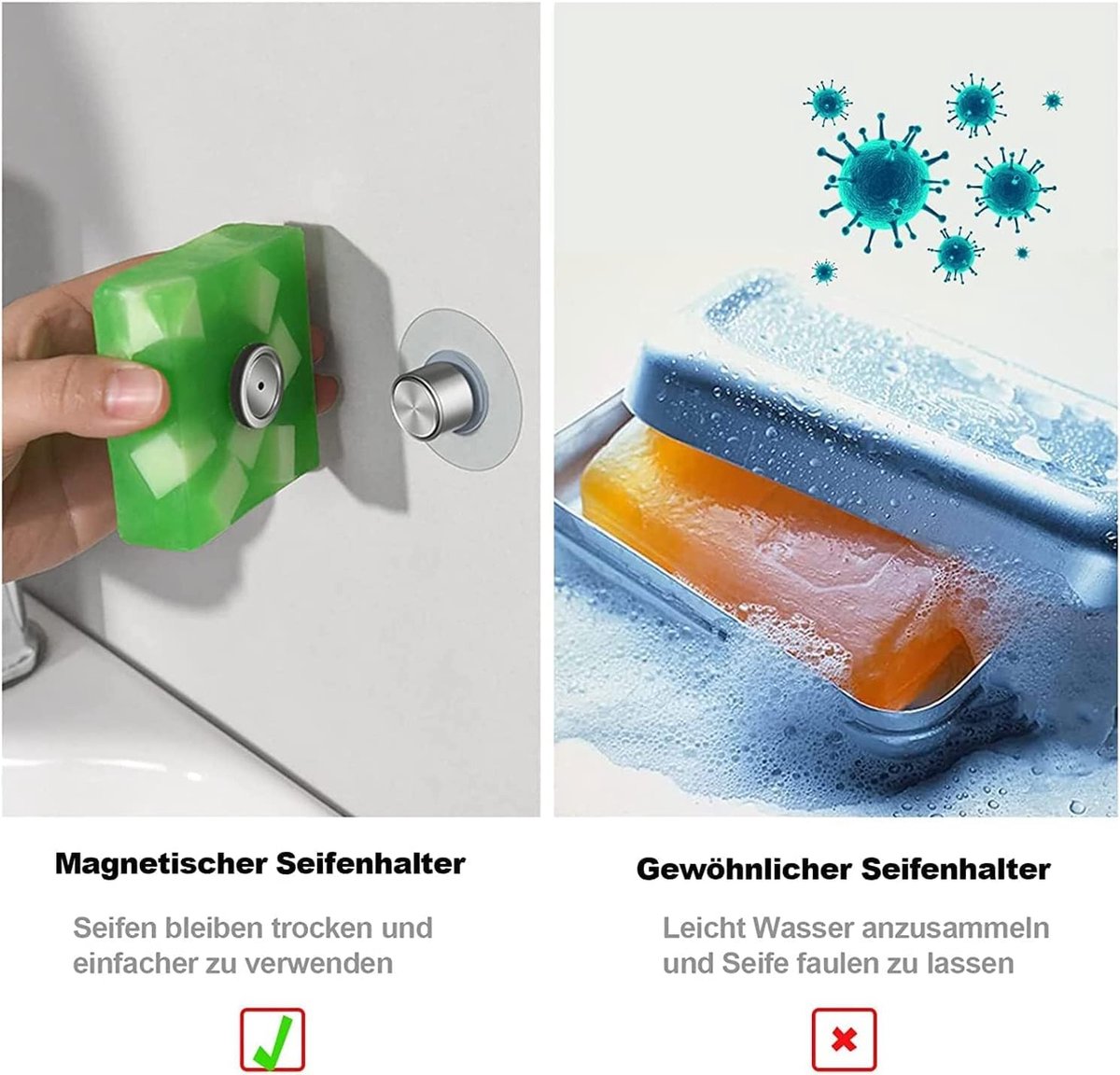 6 pieces magnetic soap holder - Magnetic soap holders with suction cup - Magnetic shower soap holder - Stainless steel wall bracket - No drilling required - Bathroom kitchen toilet - 40X26MM - Image 4