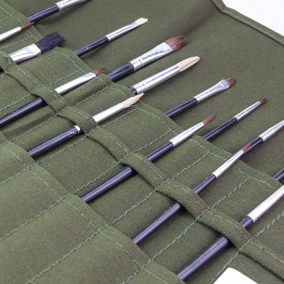 Roll-Up Canvas Brush Case - Brush Holder - Canvas - 22 Slots - Brush Bag - Brush Holder - Pencil Case - Paint Brush Holder - Portable - Roll-Up - Brush Not Included - Suitable for Various Painting Tools - 40.5*33cm - Vegetable - Image 4