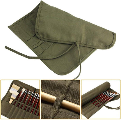Roll-Up Canvas Brush Case - Brush Holder - Canvas - 22 Slots - Brush Bag - Brush Holder - Pencil Case - Paint Brush Holder - Portable - Roll-Up - Brush Not Included - Suitable for Various Painting Tools - 40.5*33cm - Vegetable - Image 5