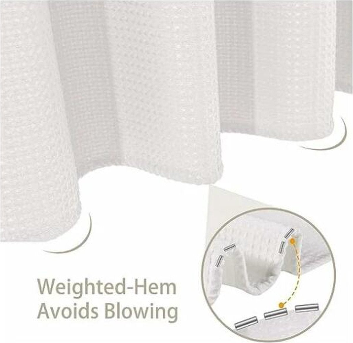Waffle shower curtain - 80x180CM - White - With 6 plastic hooks - For bathroom and toilet - White - Anti-mold - Polyester - Cube Design - Shower curtain - Image 2