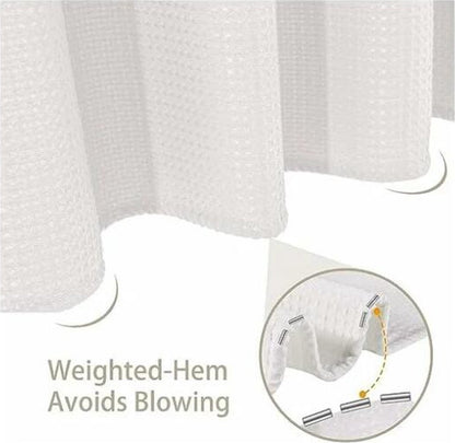 Waffle shower curtain - 80x180CM - White - With 6 plastic hooks - For bathroom and toilet - White - Anti-mold - Polyester - Cube Design - Shower curtain - Image 2