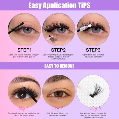 False eyelashes - 300 pieces - 30D + 40D + 50D - 10-18 mm D curl - Pre-Made Volume Fans - Pre-Made Fans - Eyelash extensions - Cluster - Lashes - Natural - Pieces of lashes - DIY lashes - Image 2