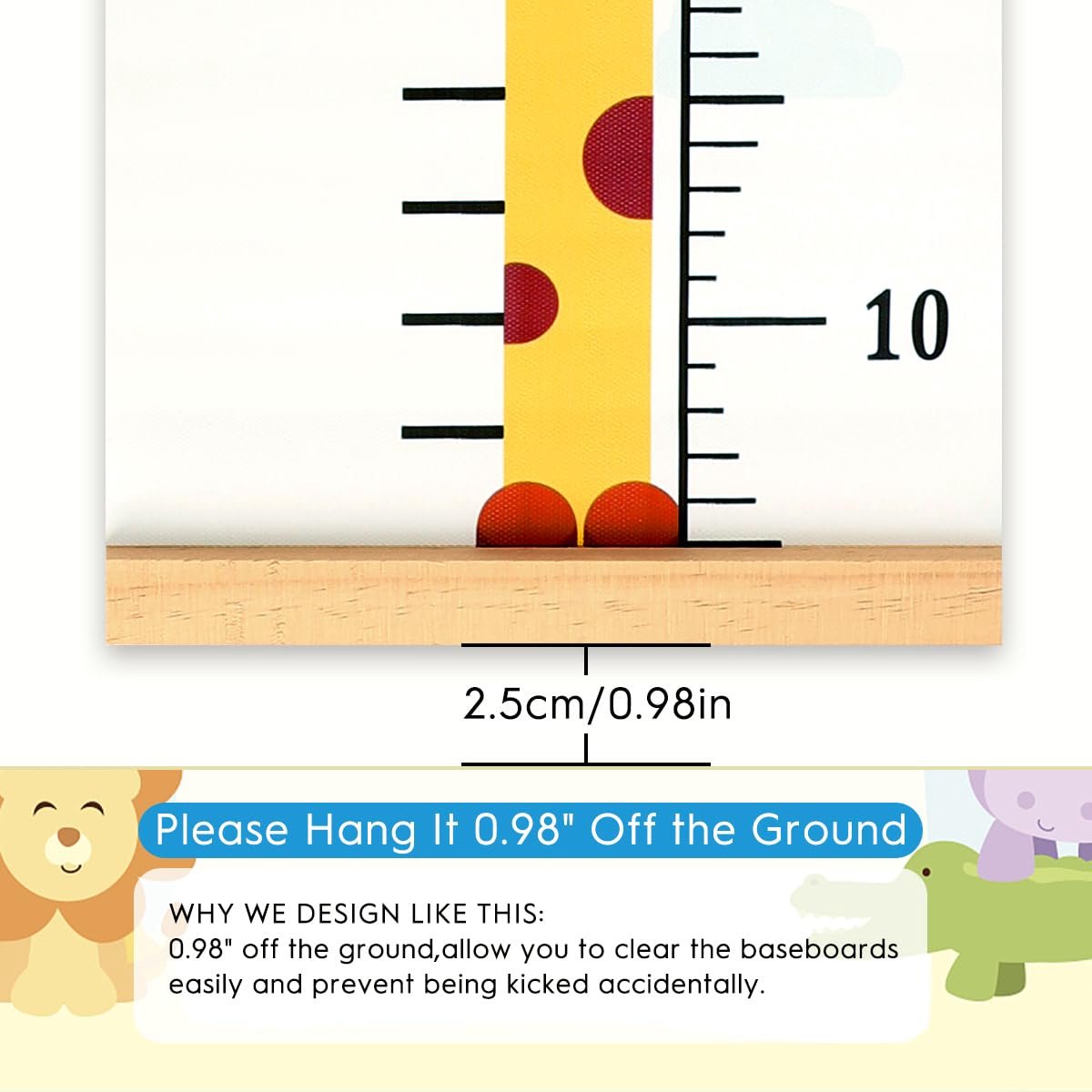 Children's measuring stick - Growth chart for children - Size gauge - 20*200 cm - Wall mounting - Decoration for children's room - Measuring ruler for babies, girls, boys - Giraffe - Image 2