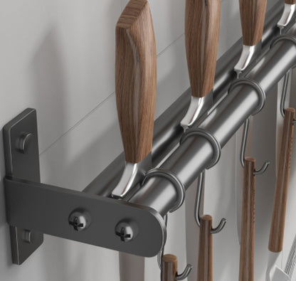 Kitchen hooks - with 5 hooks - hanging rail kitchen rail wall bracket - Kitchen organizer - To hang spatulas, soup spoons or knives - Towel rack - Hanging rack - Hanging hooks - Wall hooks - gun grey - 40cm - stainless steel - Image 3