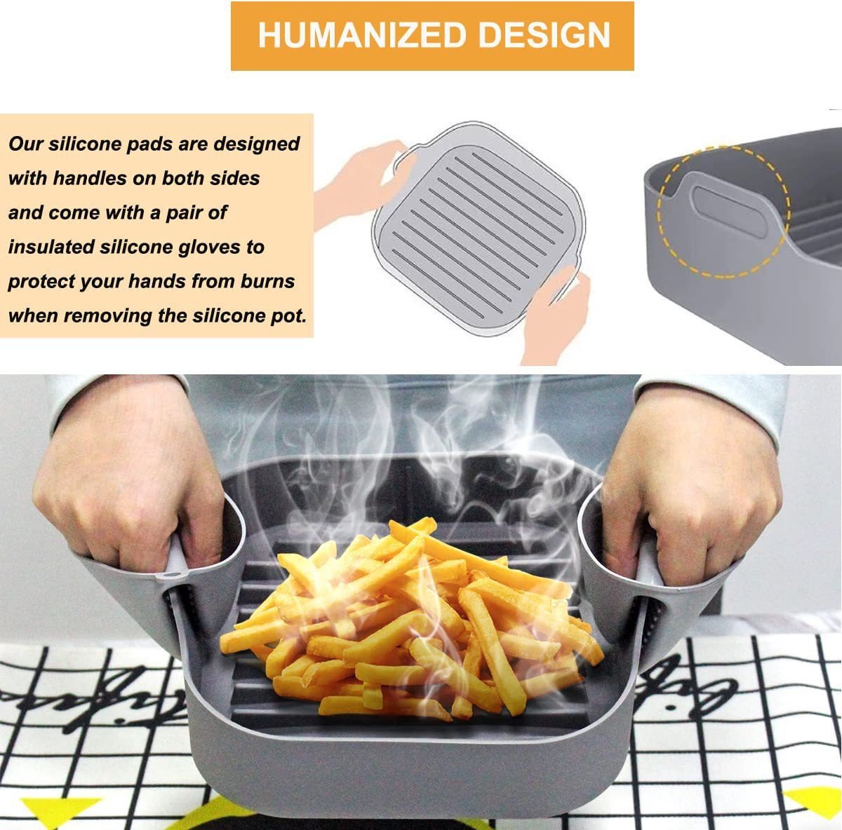 Airfryer accessories - Silicone baking dish - 2 pieces - Hot air fryer - Baking tins - Baking paper alternative - Basket baking tin - 20 CM - gray - Accessories - Image 4