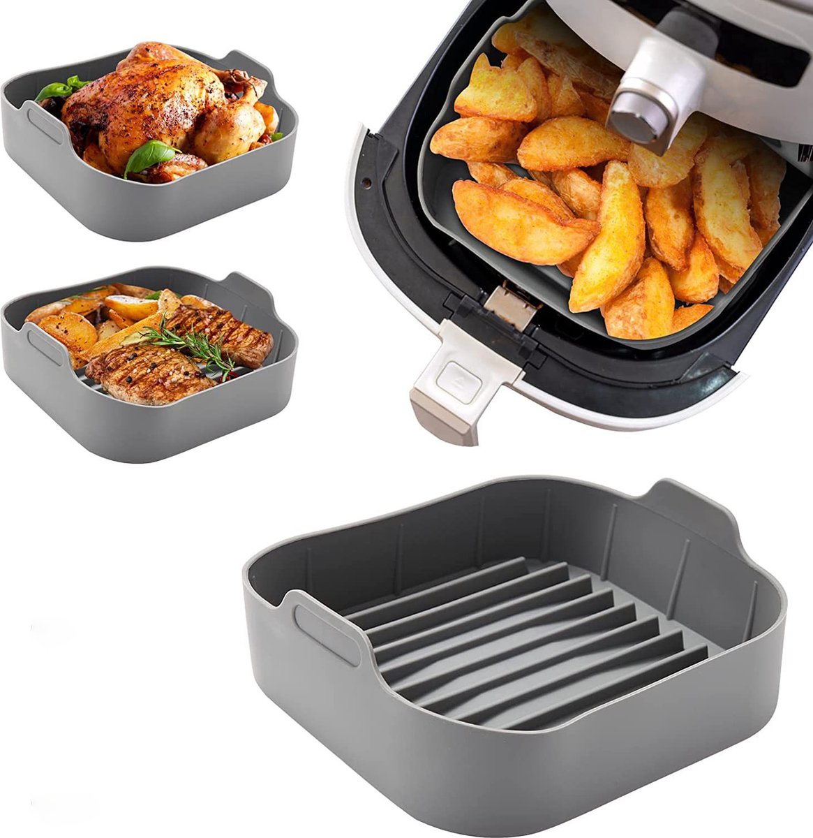 Airfryer accessories - Silicone baking dish - 2 pieces - Hot air fryer - Baking tins - Baking paper alternative - Basket baking tin - 20 CM - gray - Accessories - Image 5