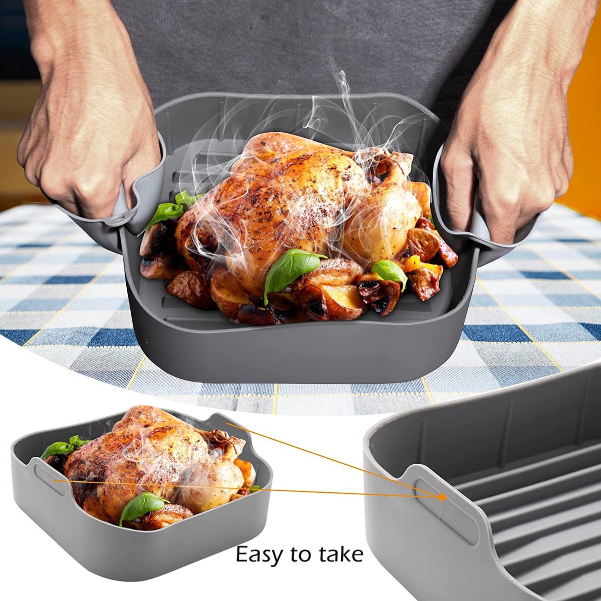 Airfryer accessories - Silicone baking dish - Hot air fryer - Baking tins - Baking paper alternative - Basket baking tin - 20 CM - including gloves and oil brush - gray - Accessories - Image 2