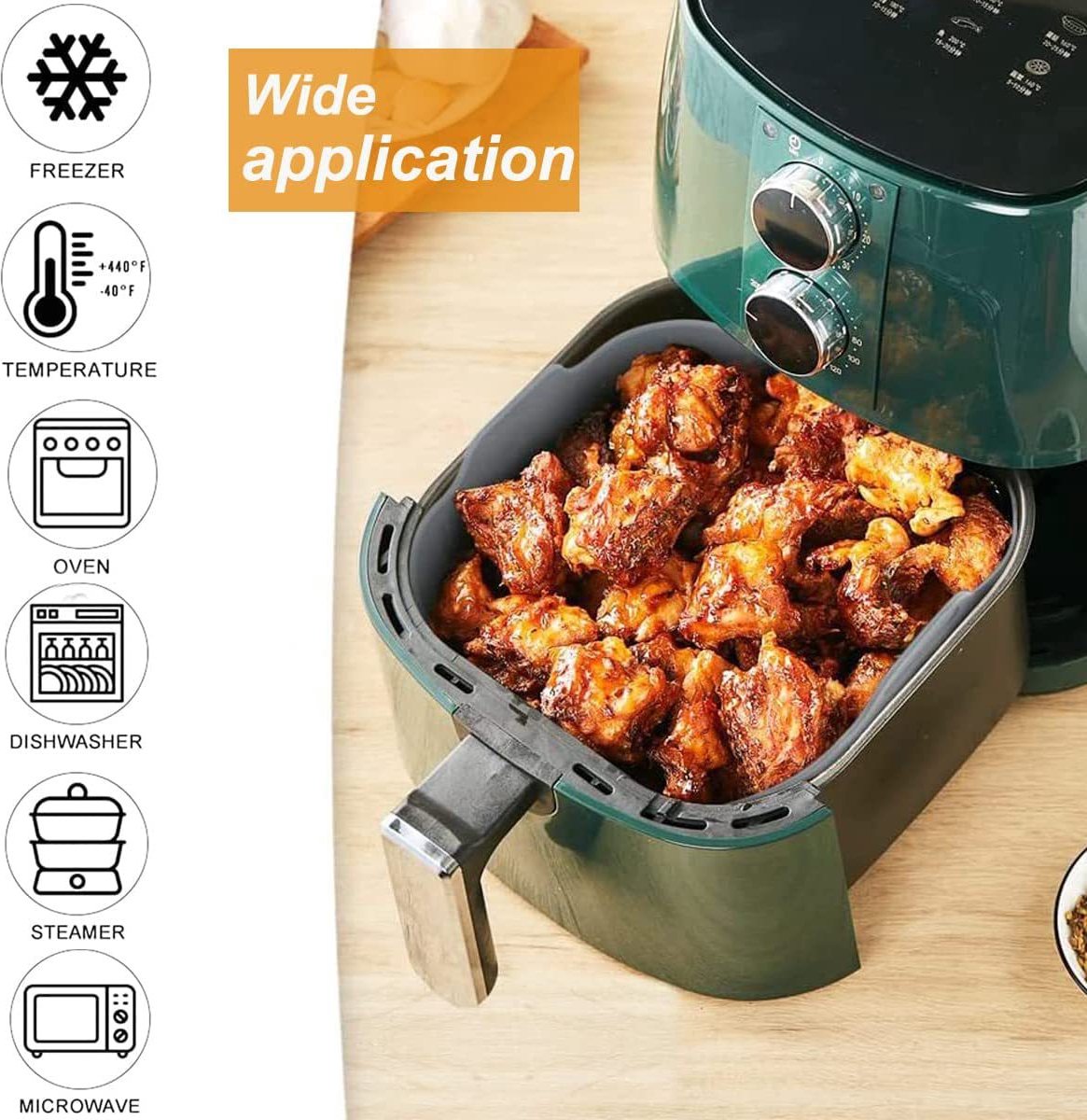 Airfryer accessories - Silicone baking dish - Hot air fryer - Baking tins - Baking paper alternative - Basket baking tin - 20 CM - including gloves and oil brush - gray - Accessories - Image 8