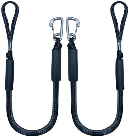 Mooring Rope Boat Equipment - 2 Pieces - Extendable 1.2 - 1.7M - Mooring Rope for Boats - Black - Mooring Rope - Boat Rope - Boat Accessories for Boats Dock - Dock Line with Hooks - For Boats, Kayaks, Jet Skis, Pontoons, Canoes